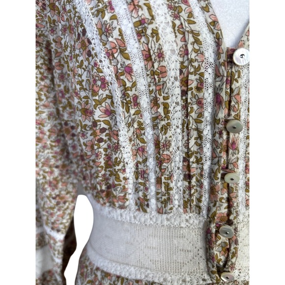 Veronica Beard Addilyn Size 10 Peasant Floral Crochet Lace Trim Mini Dress Stone - Picture 10 of 13